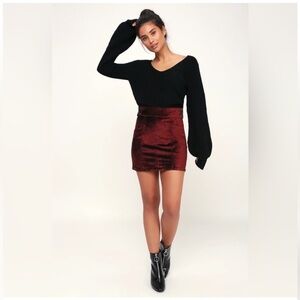 FREE PEOPLE Retro Velvet Mini Skirt Red Velvet OB824567 Size 27